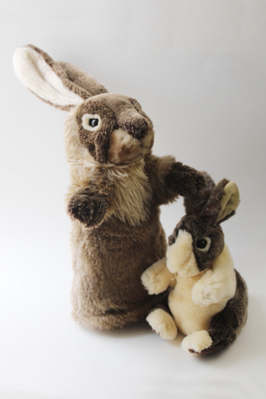 photo of Folkmanis puppets, big furry bunny & small Dutch belted rabbit stuffed plush toys  #1