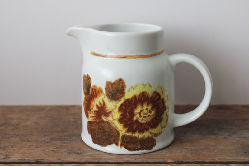 photo of Forest Glen 70s vintage brown & yellow flowers creamer or milk pitcher, Lambeth Stoneware Royal Doulton  #1