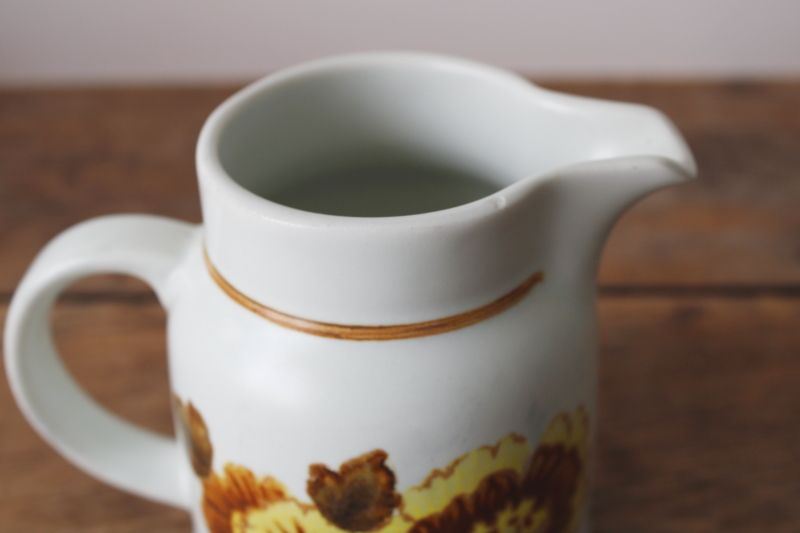 photo of Forest Glen 70s vintage brown & yellow flowers creamer or milk pitcher, Lambeth Stoneware Royal Doulton #6