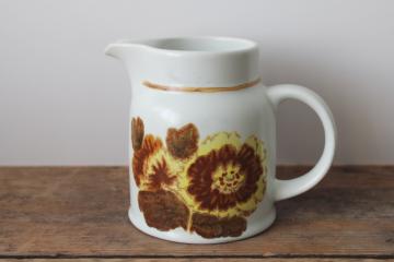 catalog photo of Forest Glen 70s vintage brown & yellow flowers creamer or milk pitcher, Lambeth Stoneware Royal Doulton 