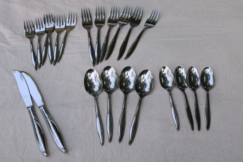 photo of Forever Rose vintage Oneida Kenwood USA stainless flatware, floral pattern silverware  #1