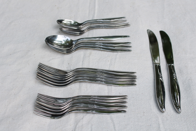 photo of Forever Rose vintage Oneida Kenwood USA stainless flatware, floral pattern silverware  #4