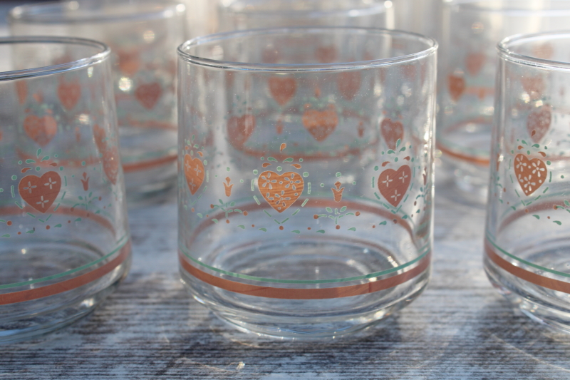 photo of Forever Yours pink hearts Corelle drinking glasses, complete set three sizes glass tumblers  #2