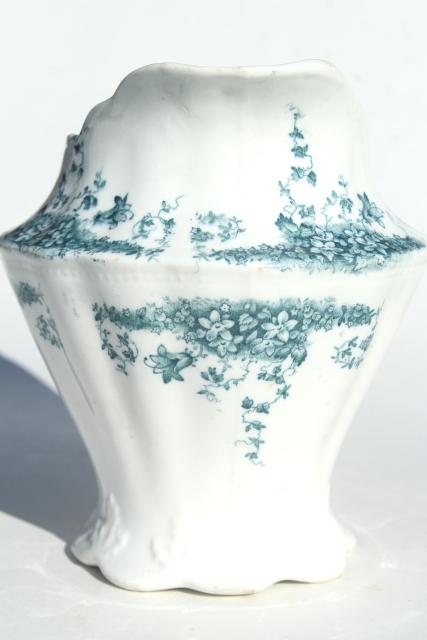 photo of Forget-Me-Not blue green transferware china pitcher, W Dean English semi porcelain ironstone #5