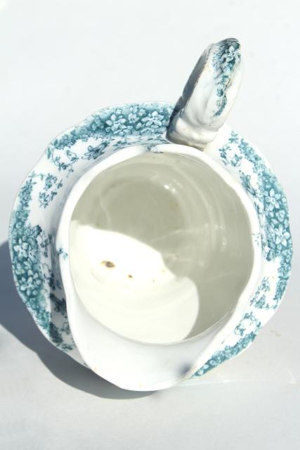 photo of Forget-Me-Not blue green transferware china pitcher, W Dean English semi porcelain ironstone #6