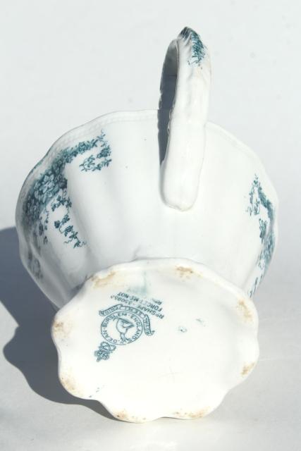 photo of Forget-Me-Not blue green transferware china pitcher, W Dean English semi porcelain ironstone #7