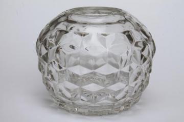 catalog photo of Fostoria American / Whitehall cube pattern glass, vintage rose bowl, ivy ball or candle lamp