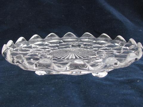 photo of Fostoria American cube pattern glass, footed bon-bon plate candy dish #2