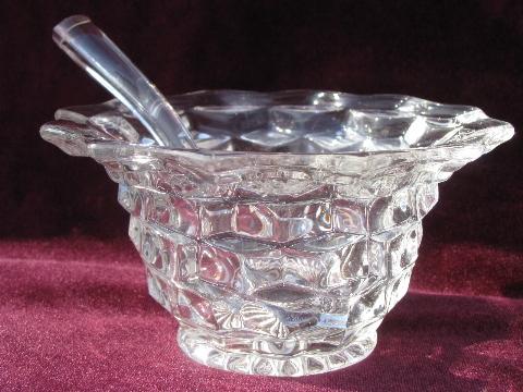 photo of Fostoria American cube pattern glass mayonnaise bowl, sauce ladle #1