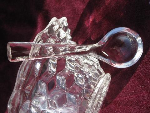 photo of Fostoria American cube pattern glass mayonnaise bowl, sauce ladle #3