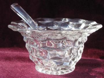 catalog photo of Fostoria American cube pattern glass mayonnaise bowl, sauce ladle