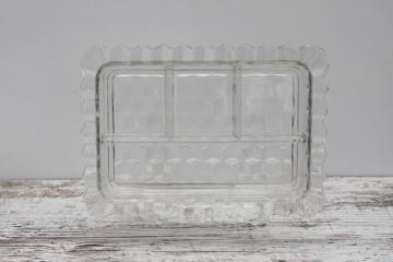 catalog photo of Fostoria American cube pattern glass relish or condiment tray, divided sections rectangular plate 
