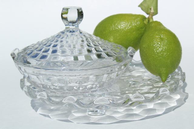 photo of Fostoria American cube pattern lemon server dish w/ cover & three-toed plate #1