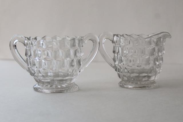 photo of Fostoria American cube pattern mini cream pitcher & sugar bowl set, crystal clear glass #1