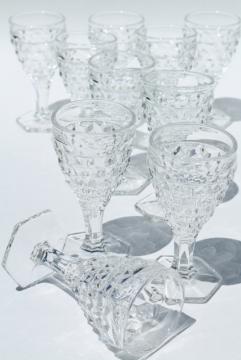catalog photo of Fostoria American cube pattern pressed glass wine glasses, crystal clear vintage stemware