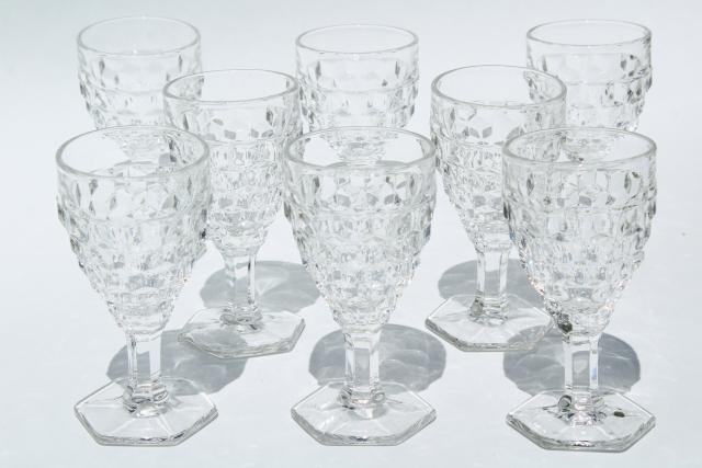 photo of Fostoria American cube pattern pressed glass wine glasses, crystal clear vintage stemware #1