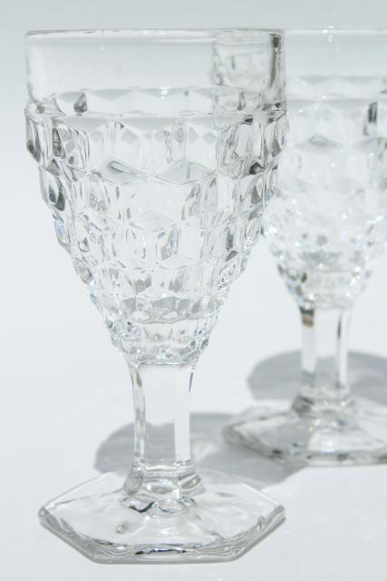 photo of Fostoria American cube pattern pressed glass wine glasses, crystal clear vintage stemware #2