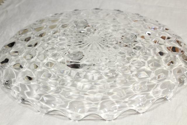 photo of Fostoria American footed cake plate, three toed serving tray vintage crystal clear glass #8