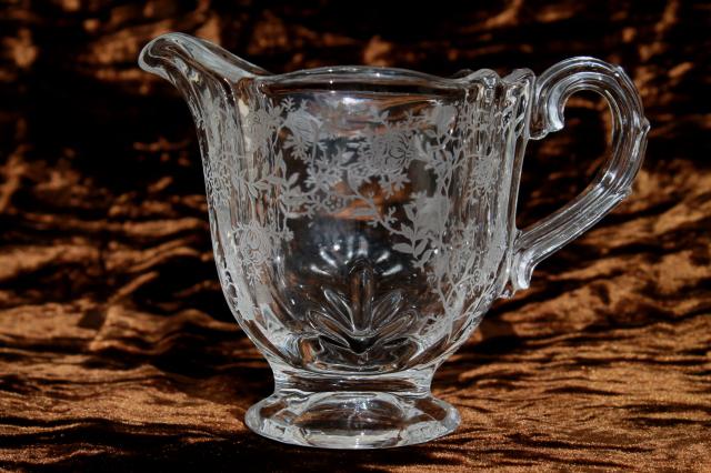 photo of Fostoria Baroque Chintz etch vintage elegant glass crystal clear cream & sugar set #2