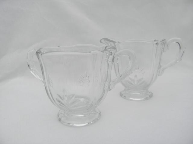 photo of Fostoria Baroque crystal clear individual cream and sugar set, plain without etch #1