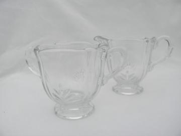 catalog photo of Fostoria Baroque crystal clear individual cream and sugar set, plain without etch