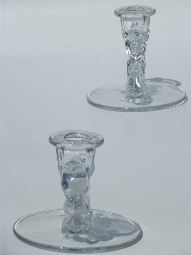 photo of Fostoria Baroque glass candlesticks, single light candle sticks set #2