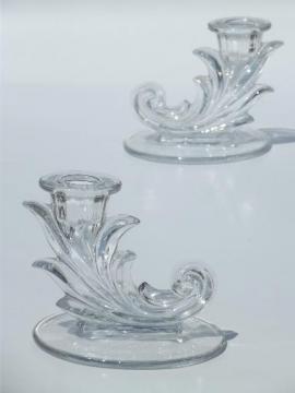 catalog photo of Fostoria Baroque glass candlesticks, single light candle sticks set