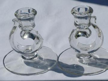 catalog photo of Fostoria Century pair of single candlesticks, vintage pressed pattern glass