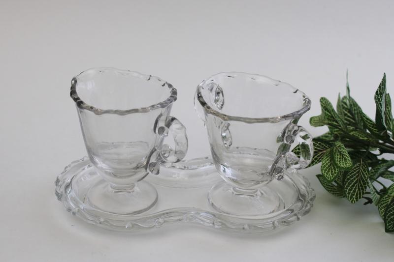 photo of Fostoria Century pattern crystal clear glass mini cream pitcher & sugar bowl w/ tray #1