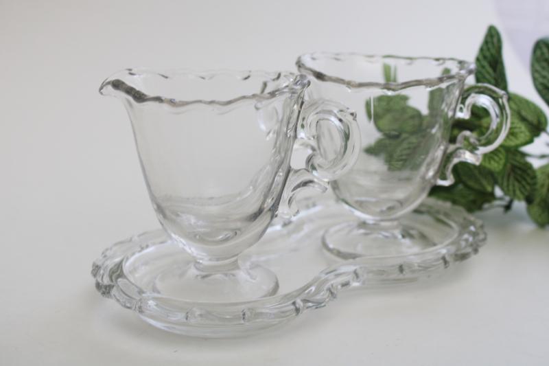 photo of Fostoria Century pattern crystal clear glass mini cream pitcher & sugar bowl w/ tray #2