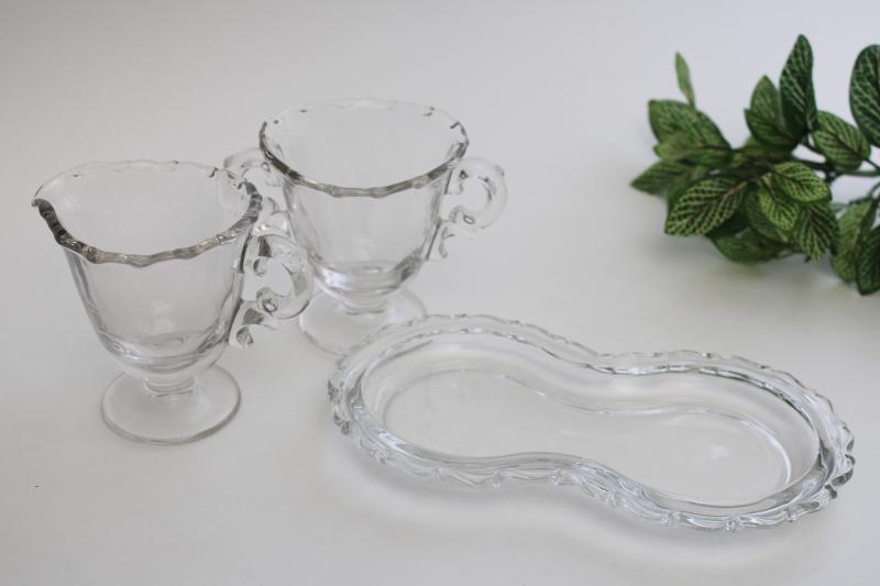 photo of Fostoria Century pattern crystal clear glass mini cream pitcher & sugar bowl w/ tray #3