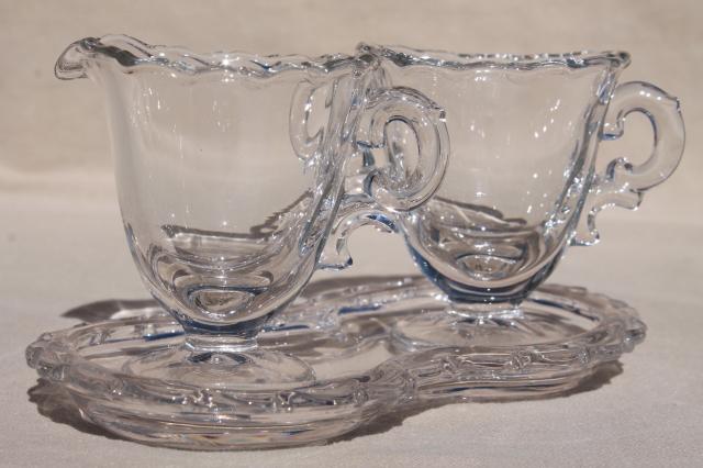 photo of Fostoria Century pattern, vintage glass mini creamer & sugar w/ tray #1