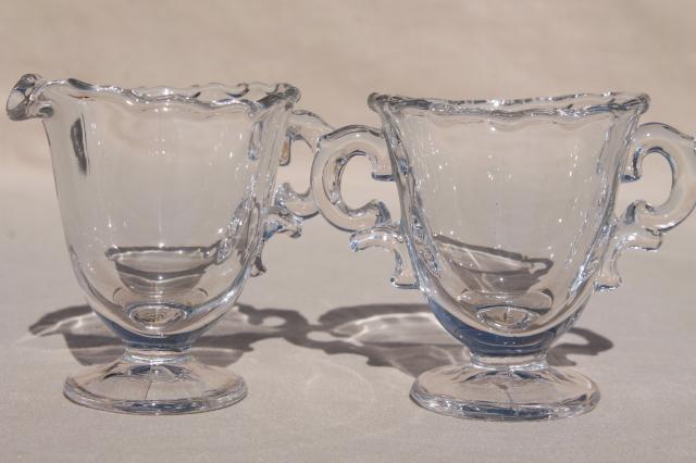 photo of Fostoria Century pattern, vintage glass mini creamer & sugar w/ tray #7