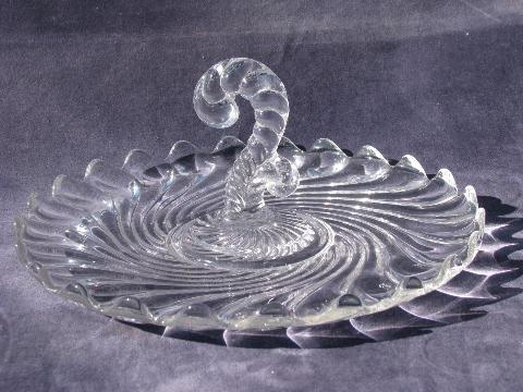 photo of Fostoria Colony pattern, vintage elegant glass sandwich plate, tray w/ center handle #1