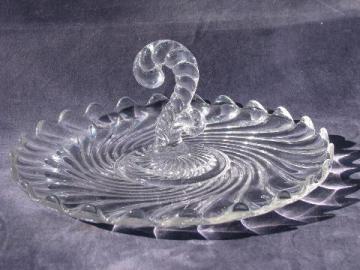 catalog photo of Fostoria Colony pattern, vintage elegant glass sandwich plate, tray w/ center handle