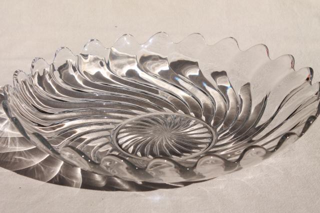 photo of Fostoria Colony spiral rib pattern pressed glass serving bowl, large fruit bowl #1