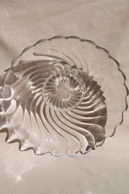 photo of Fostoria Colony spiral rib pattern pressed glass serving bowl, large fruit bowl #2