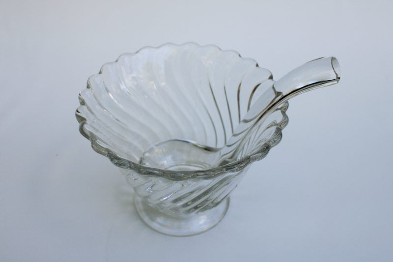 photo of Fostoria Colony swirl pattern glass mayonnaise bowl or sauce dish w/ glass ladle spoon #2