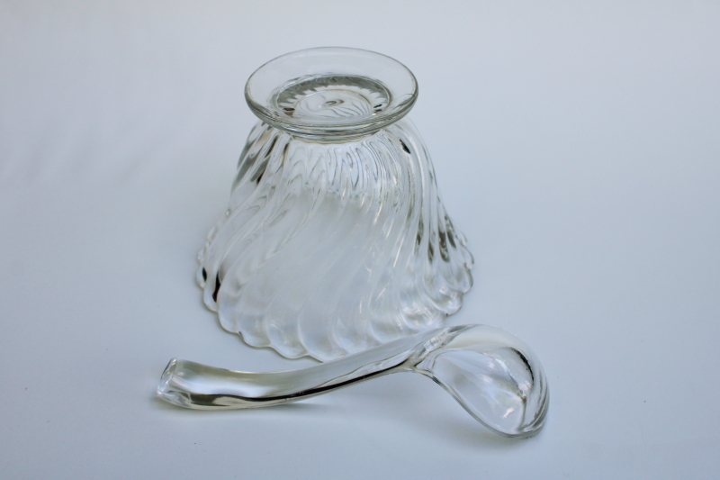 photo of Fostoria Colony swirl pattern glass mayonnaise bowl or sauce dish w/ glass ladle spoon #3