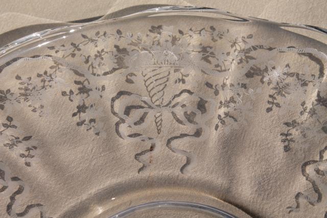 photo of Fostoria Corsage pattern etched glass torte cake plate, vintage elegant glass #3