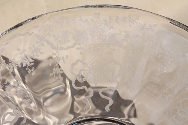 photo of Fostoria Corsage pattern etched glass torte cake plate, vintage elegant glass #4