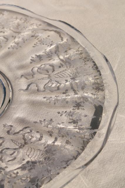 photo of Fostoria Corsage pattern etched glass torte cake plate, vintage elegant glass #6