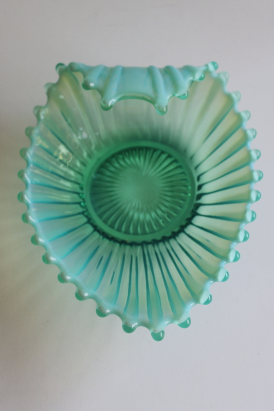 photo of Fostoria Heirloom sea green opalescent glass dish, ocean wave or shell shape mermaid aesthetic  #2