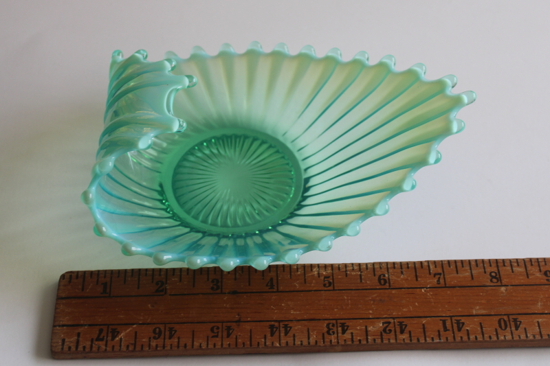 photo of Fostoria Heirloom sea green opalescent glass dish, ocean wave or shell shape mermaid aesthetic  #6