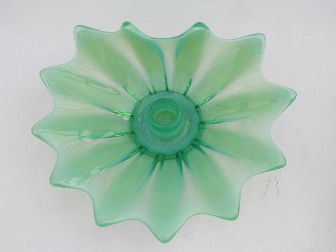 photo of Fostoria Heirloom vintage green opalescent glass flower candle holders #2