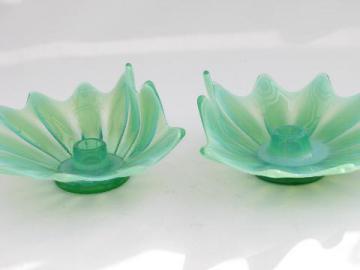 catalog photo of Fostoria Heirloom vintage green opalescent glass flower candle holders