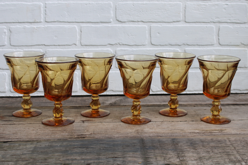 photo of Fostoria Jamestown amber glass goblets, vintage water or wine glasses set of 6  #1