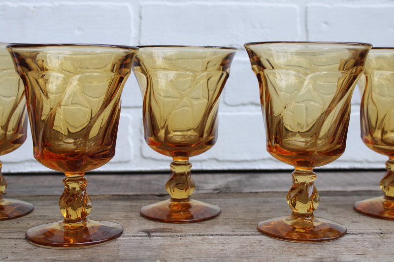 photo of Fostoria Jamestown amber glass goblets, vintage water or wine glasses set of 6  #2