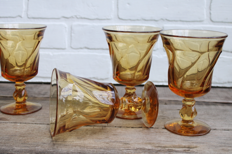 photo of Fostoria Jamestown amber glass goblets, vintage water or wine glasses set of 6  #3