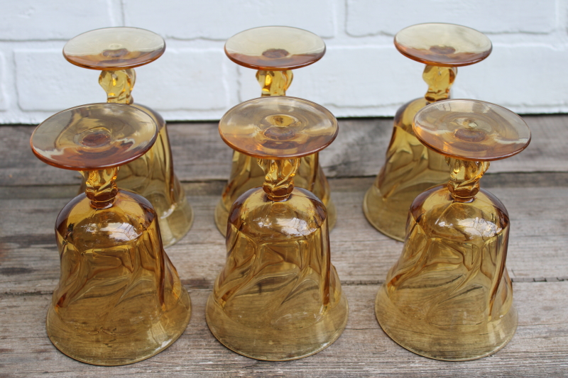 photo of Fostoria Jamestown amber glass goblets, vintage water or wine glasses set of 6  #5